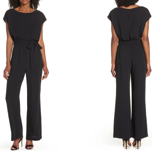 NWT ELIZA J Cap Sleeve Wide Leg Jumpsuit in Black - Picture 1 of 11